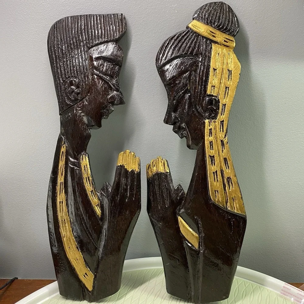 Vintage African Wooden Wall Art. Carved&Painted Teak/Ebony Wood Praying Hand 15
